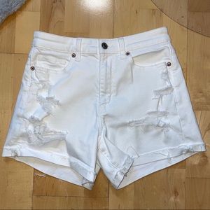 American Eagle White Ripped Mom Shorts